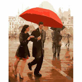 Painting by numbers loving couple under umbrella
